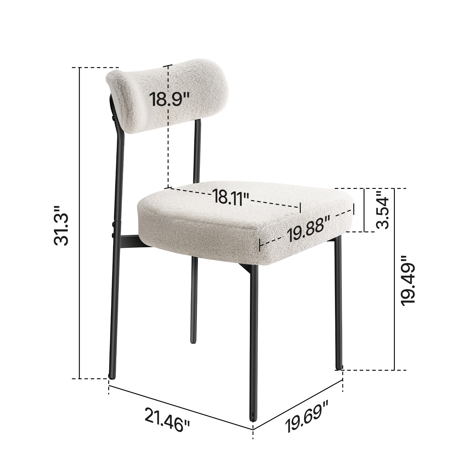 HONGGE White Boucle Dining Chairs Set of 4, Mid Century Upholstered Kitchen Chairs with Curved Backrest