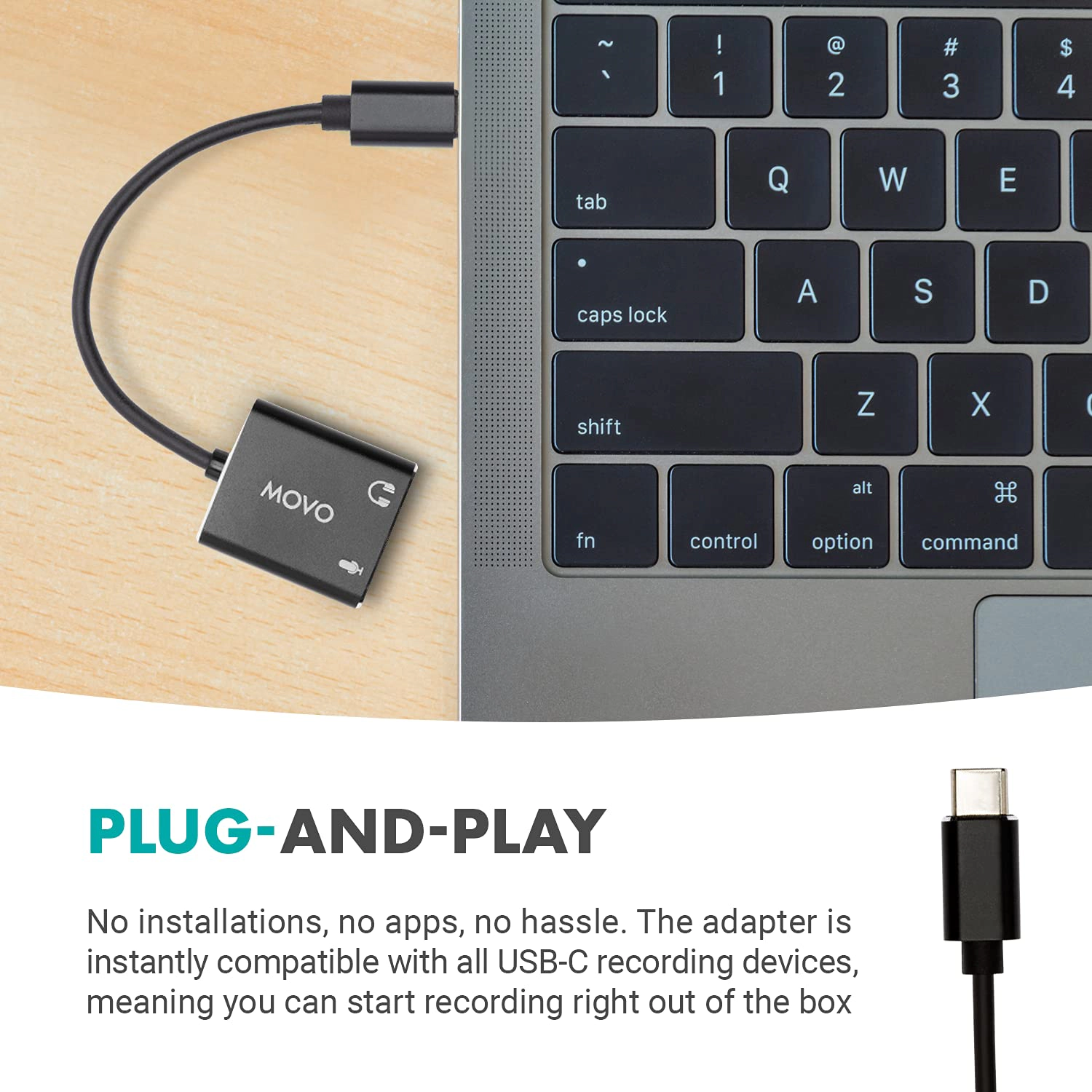 Movo USBC-AC2 TRS Mic. to USB-C Stereo Audio Sound Card