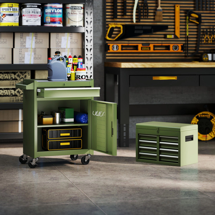 SUGIFT 2-in-1 Rolling Tool Combination Cabinet with 5 Sliding Lockable Drawers 220.5-lb Capacity Green