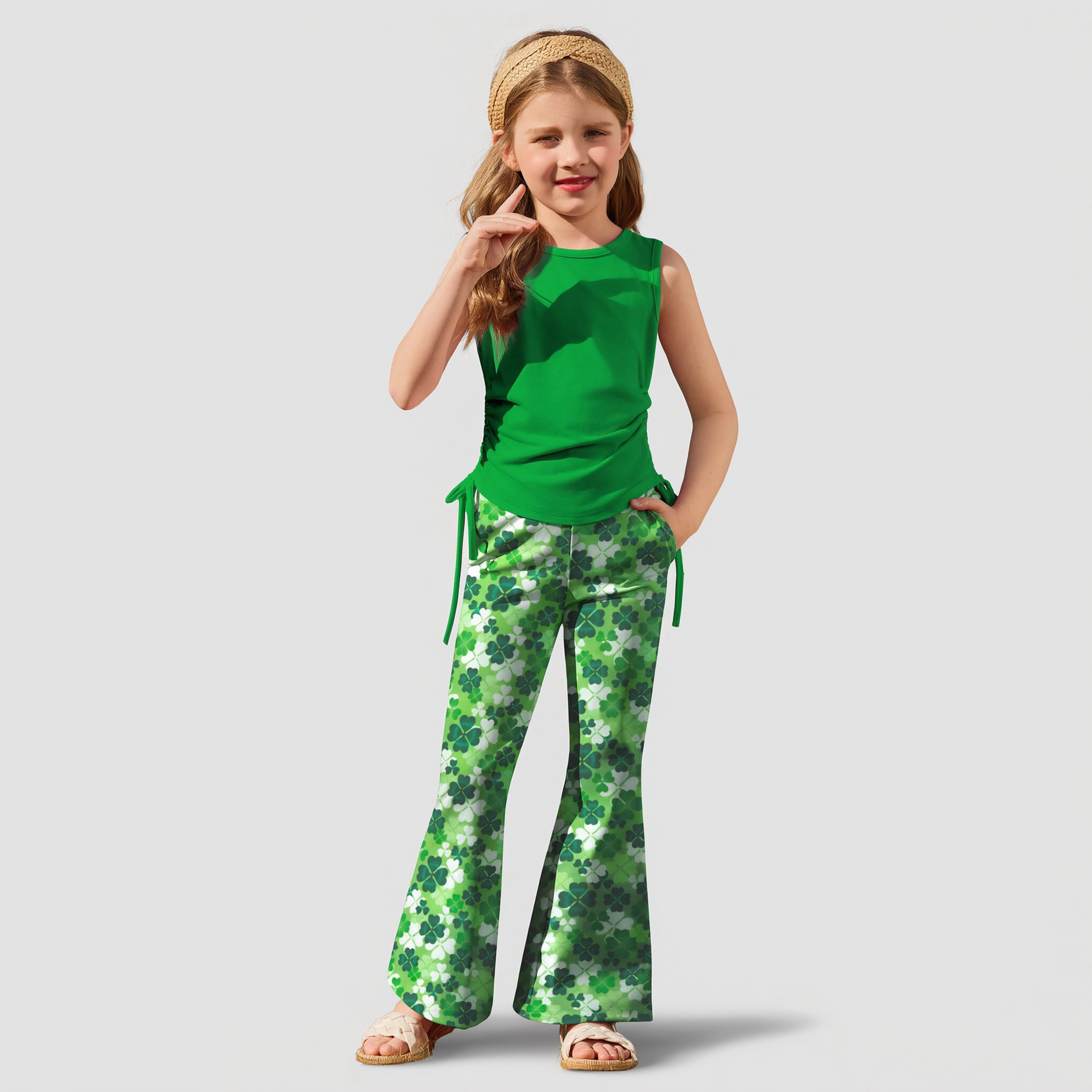 Arshiner Toddler Girls Clothes Piece Outfits Side Drawstrings Tank Tops And Bell Bottom Pants