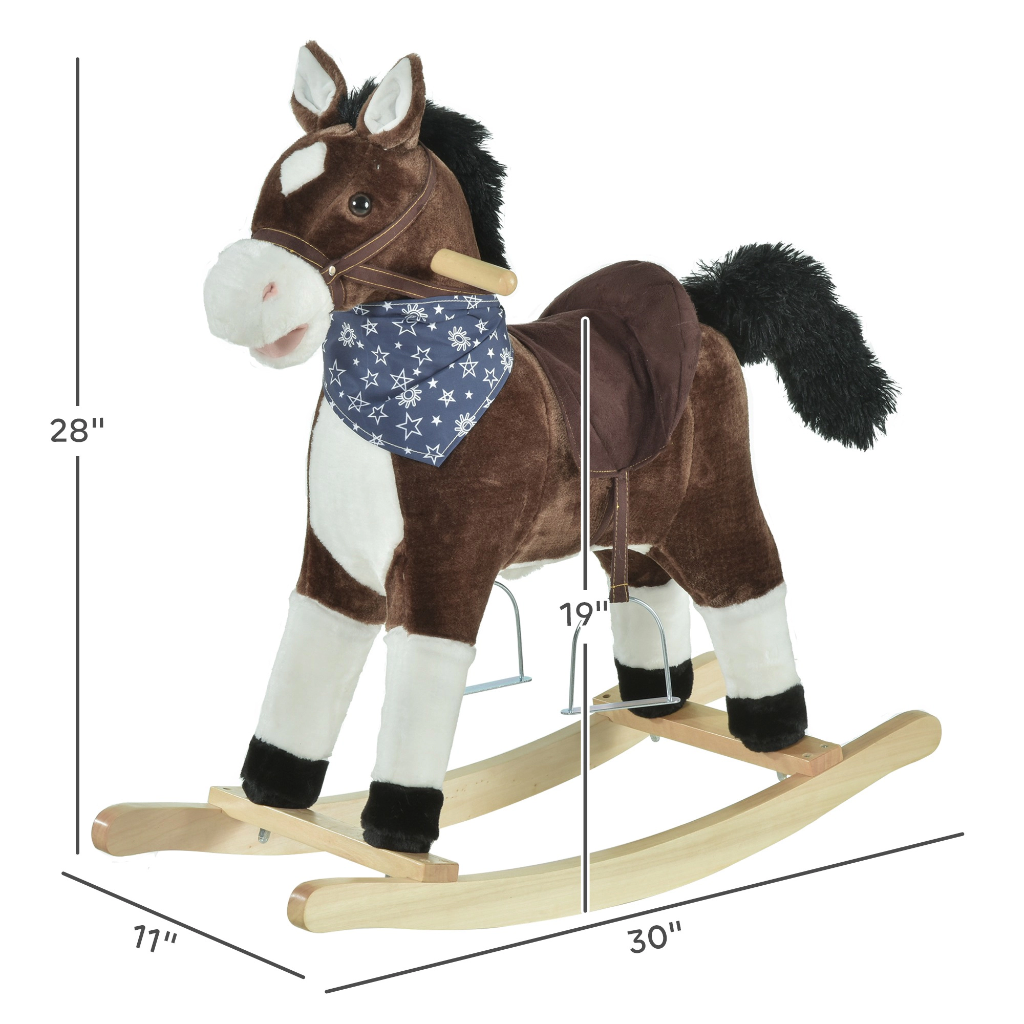 HONGGE Qaba Kids Plush Ride-On Rocking Horse Toy Cowboy Rocker with Fun Realistic Sounds for Child 3-6 Years Old