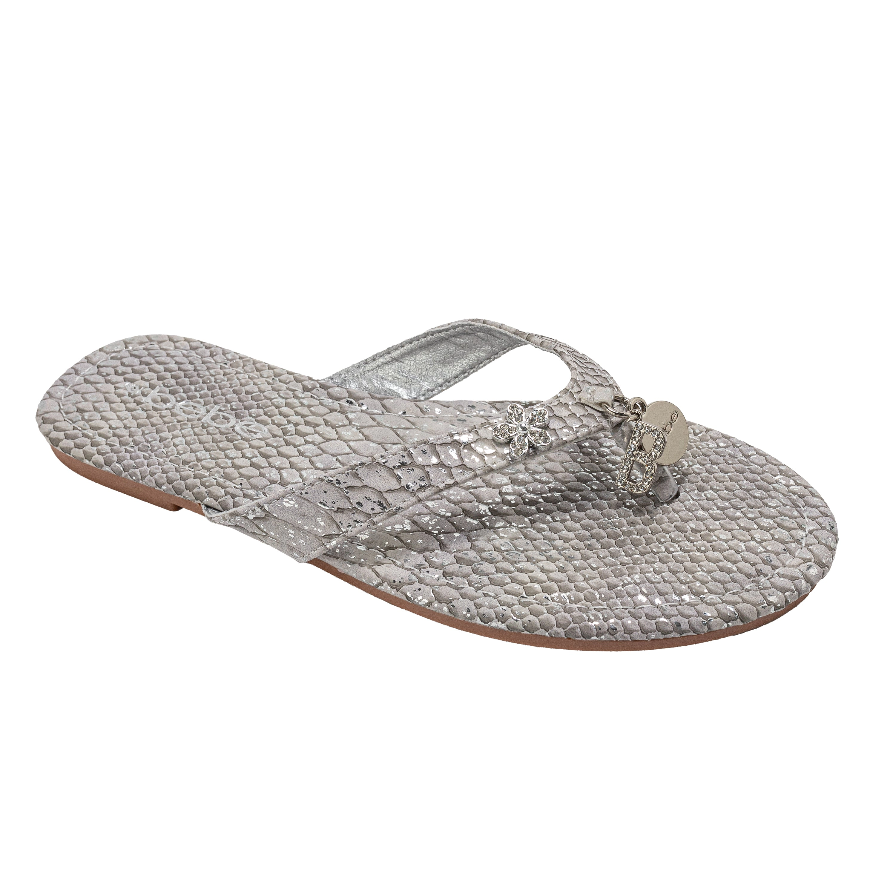 bebe Women’s Metallic Thong Sandals with Charm Detail - Flat Slip-On Summer