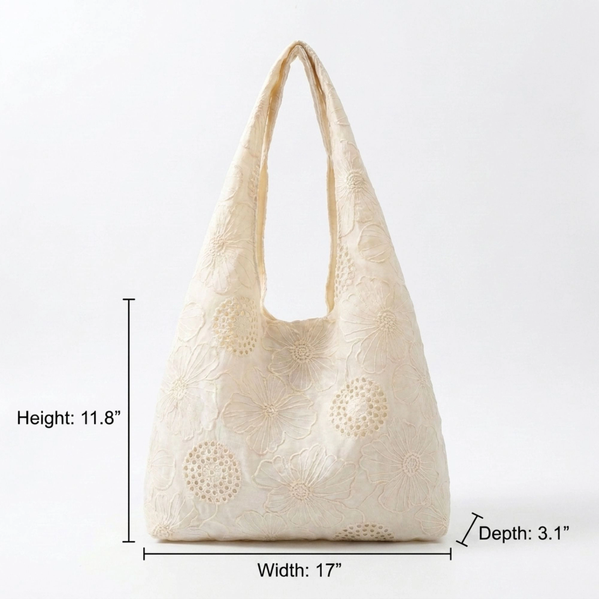Alilang Women's Embroidered Floral Hobo Bag with Shoulder Handle and Inner Pocket, White