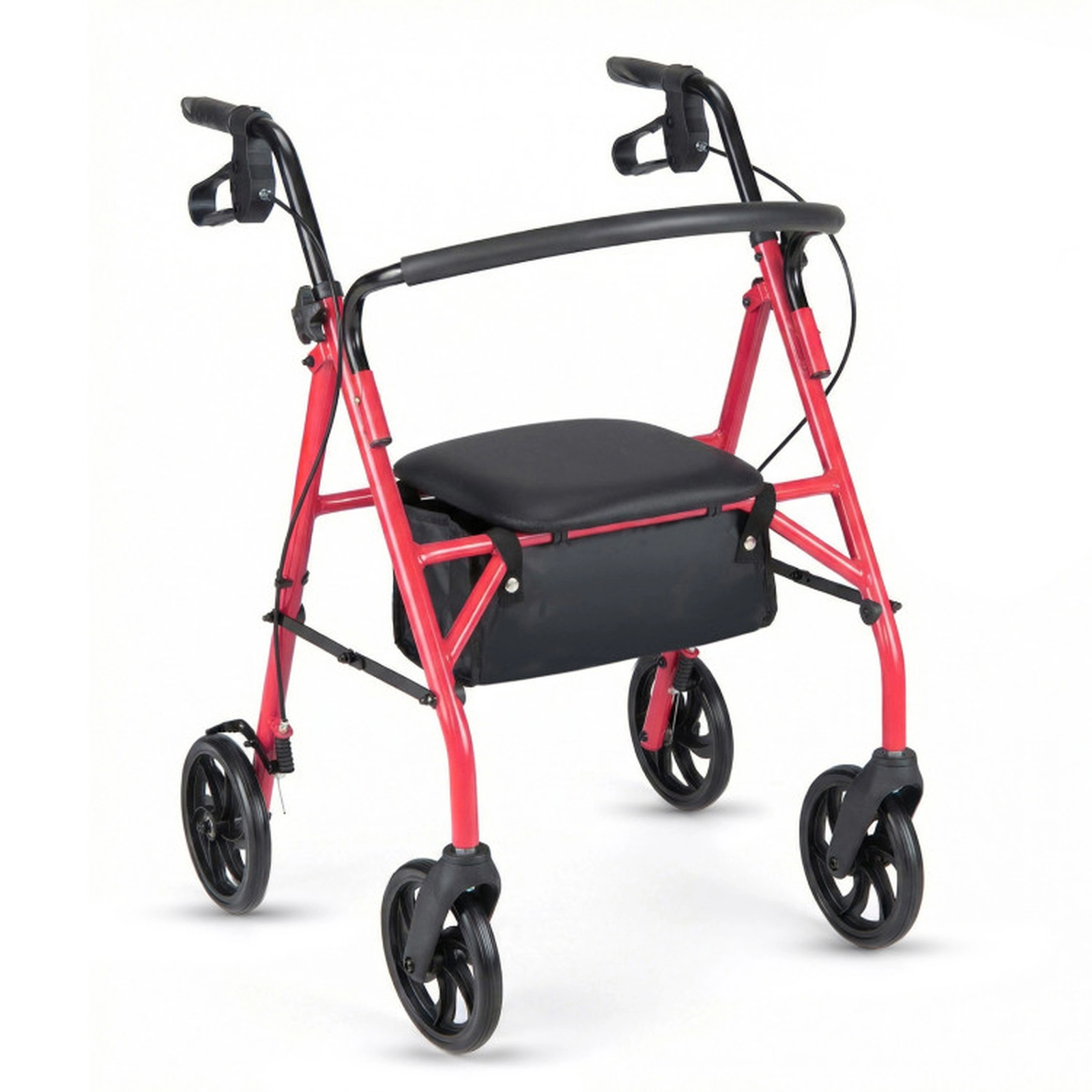 SUGIFT Height Adjustable Rollator Walker Folding Chair with Seat and Storage Bag 220-lb Capacity Red