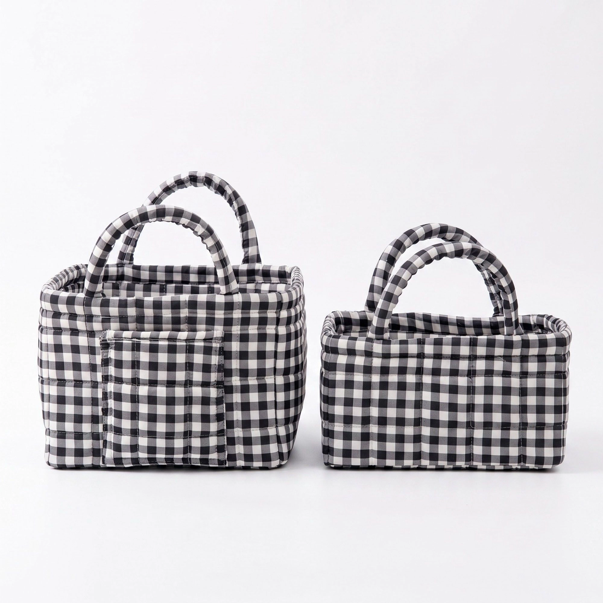 Alilang Unisex 2 Piece Quilted Gingham Storage Tote Set with Handles and Front Pocket