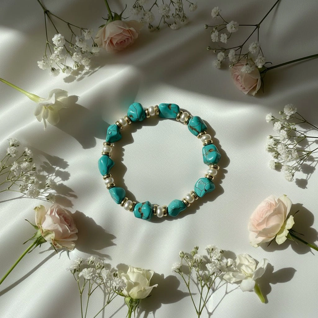 DressAtR Women's Turquoise Pearl Stretch Bracelet
