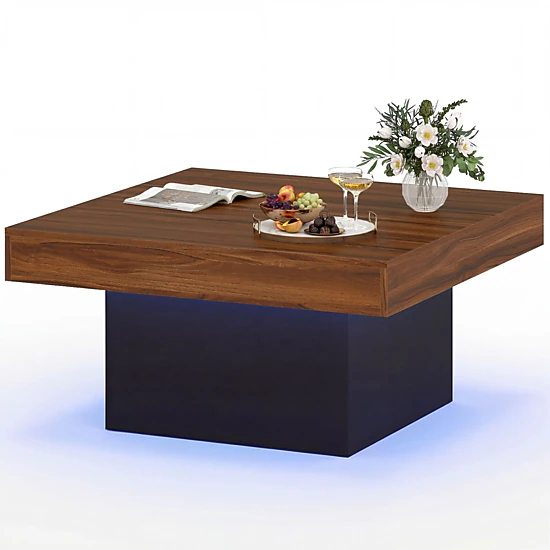 Glintex 35.5-Inch Square Coffee Table with RGB LED Lighting and Remote