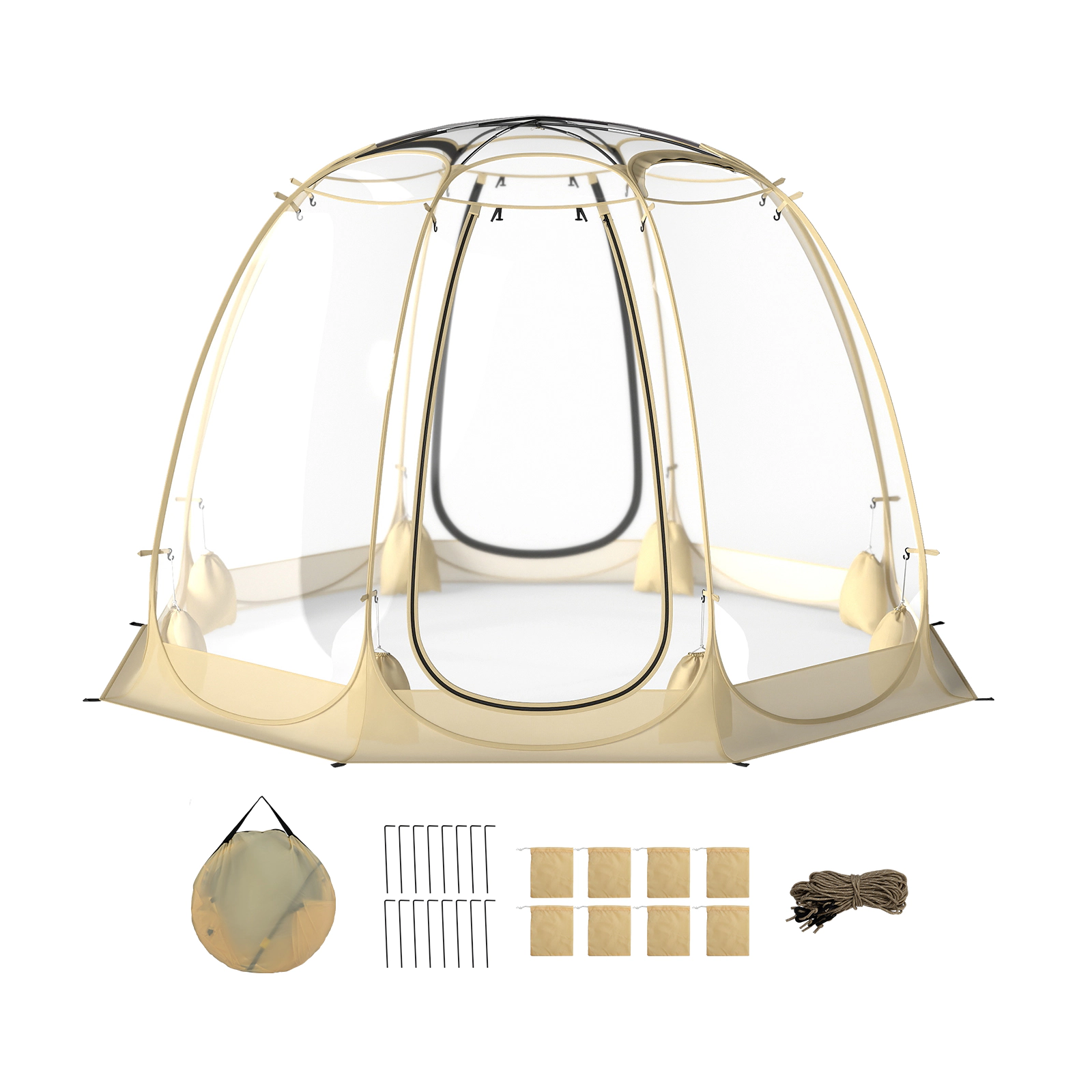 SUGIFT Beige 9.5-ft Transparent PVC Pop-Up Bubble Tent Igloo Screen House with Clear Skylight and Carry Bag