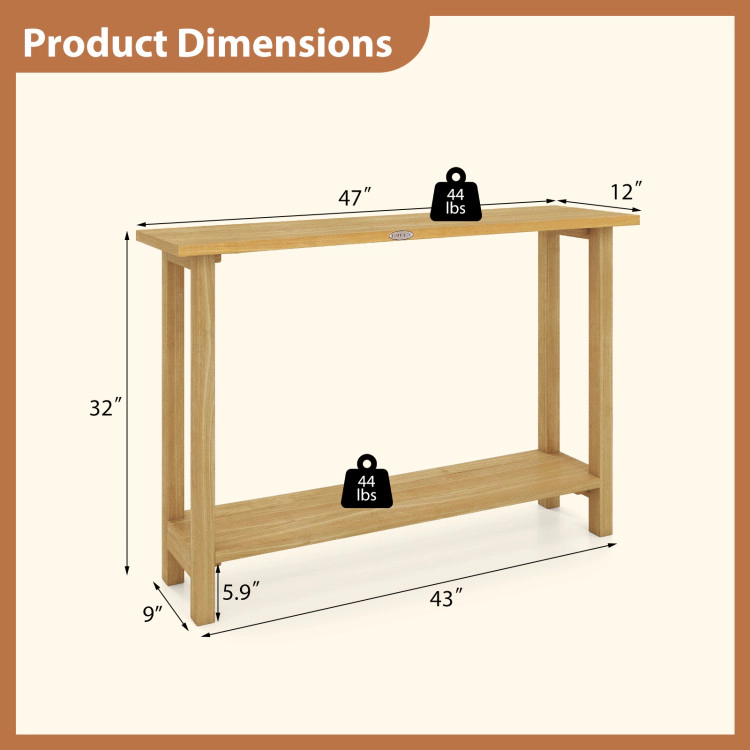 Hivvago 47 Inch Solid Wood Console Table With Teak Wood Frame And Storage Shelf