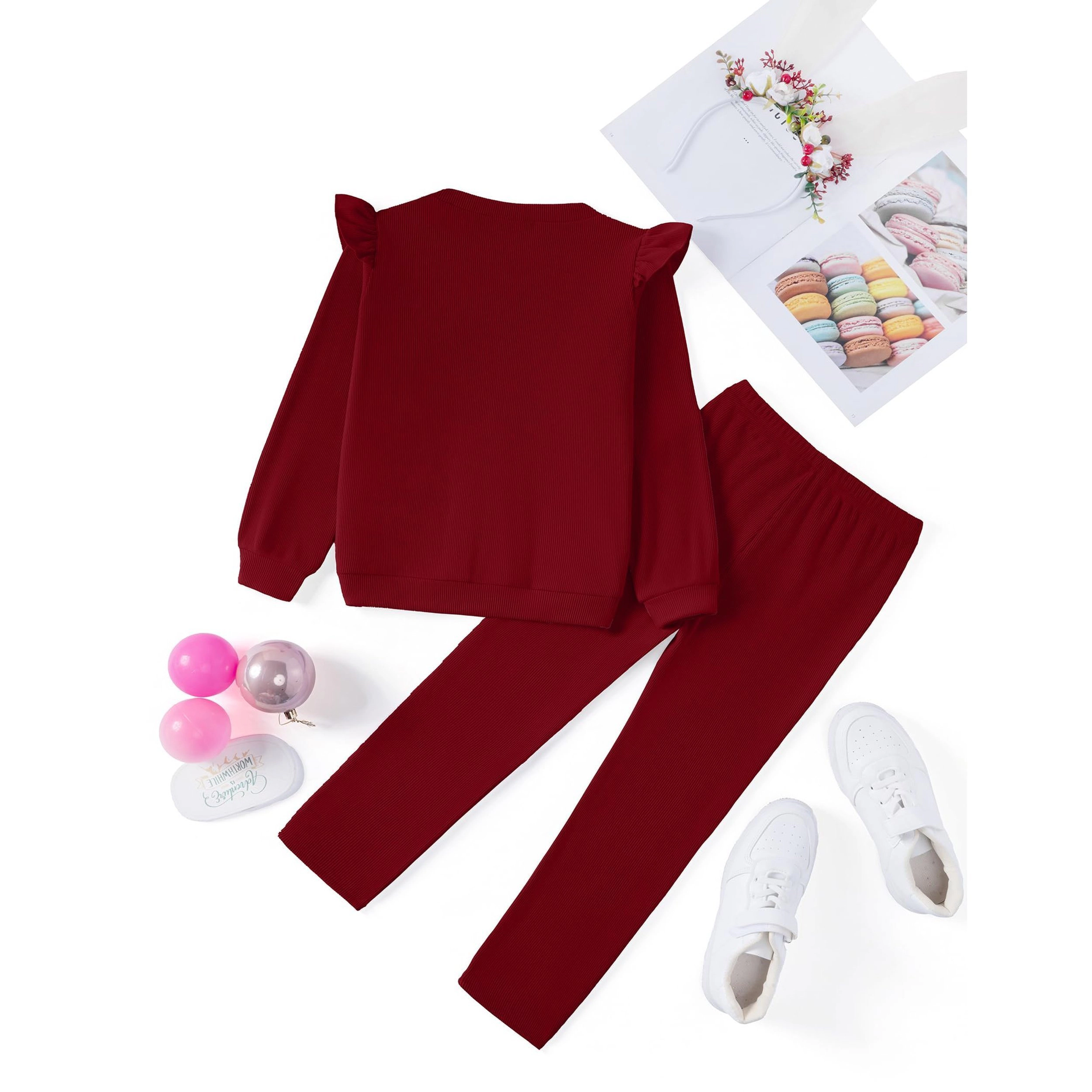 Arshiner Girls Piece Outfits Jogger Sweatsuits Roundneck Long Sleeve Ruffle Sweatshirts