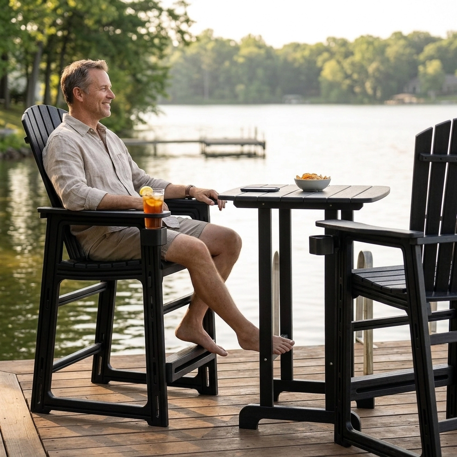 SUGIFT Outdoor Bar Stool Chairs with Backrest, Armrests and Cup Holder 440-lb Capacity 29-in Seat Height Black
