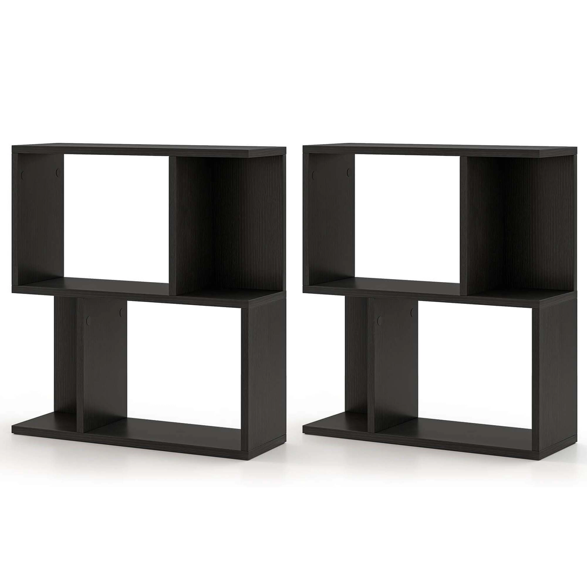 Costway 1/2 PCS 3-Tier Bookshelf Geometric Bookcase Side Table with Open Storage Display Shelf