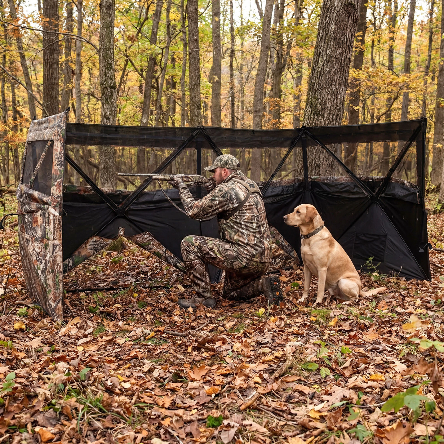 LJG See-Through Hunting Blind Panel with Dog Door Pop up Waterflow Blind for 1-3 People