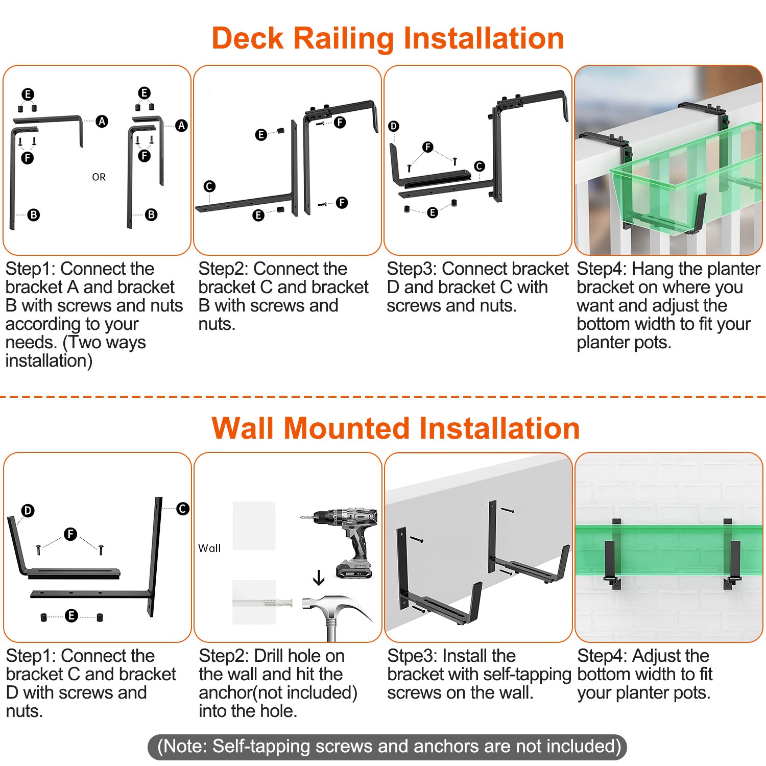 GBruno 4 Pcs Adjustable Planter Box Brackets
