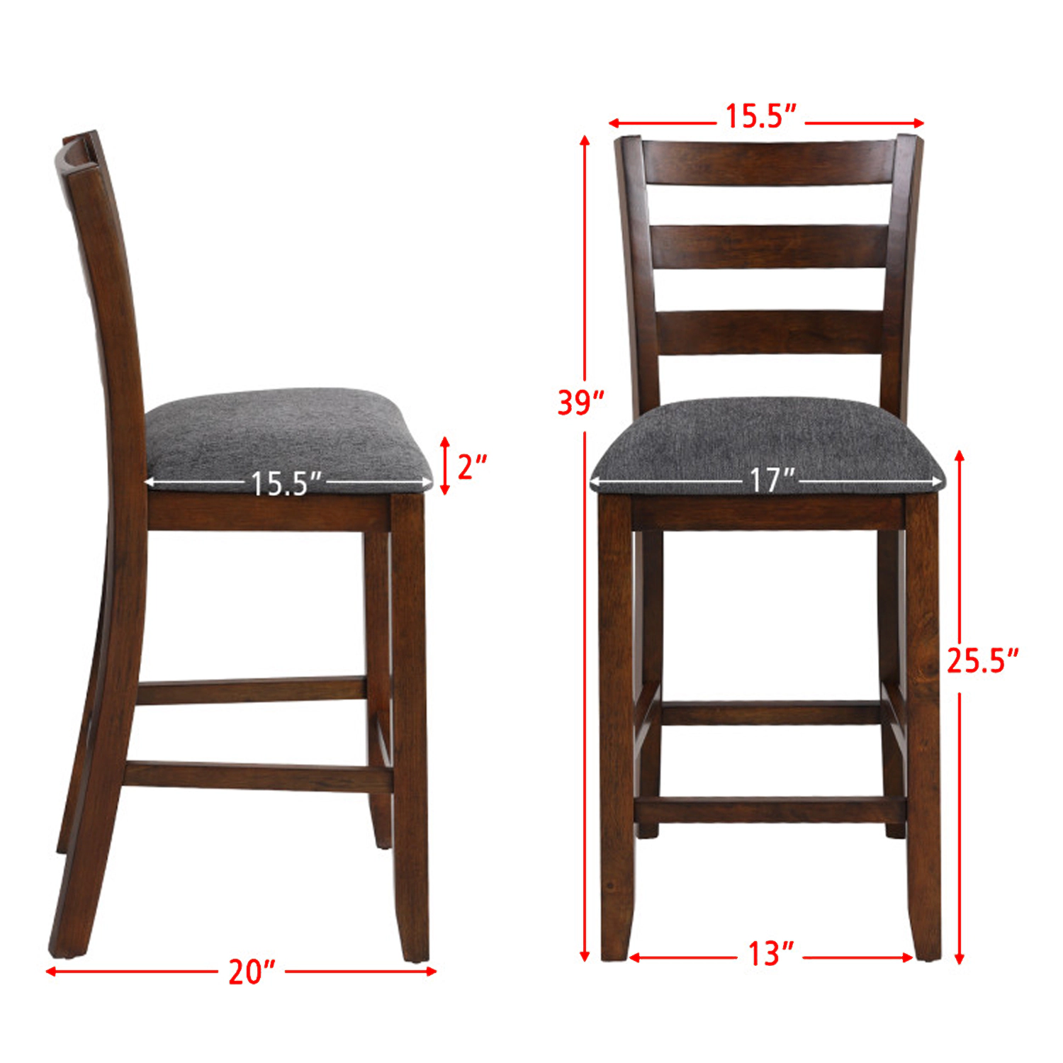 Hivvago Set of 2 Fabric Upholstered Counter Stools with Sturdy Rubber Wood Legs