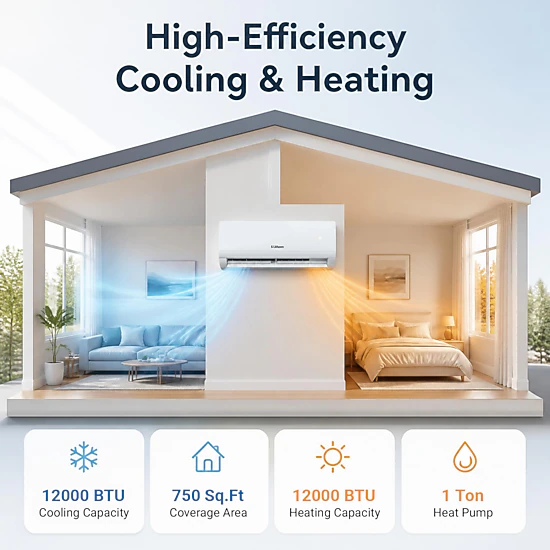 LJG Lithzen 12000 BTU 208-230V 17 SEER2 Mini Split Air Conditioner and Heater WiFi Enabled
