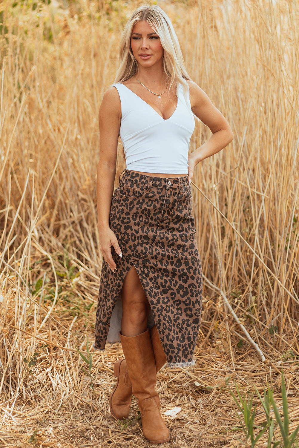 Threaded Pear Women's Jadecara Frayed Midi Skirt