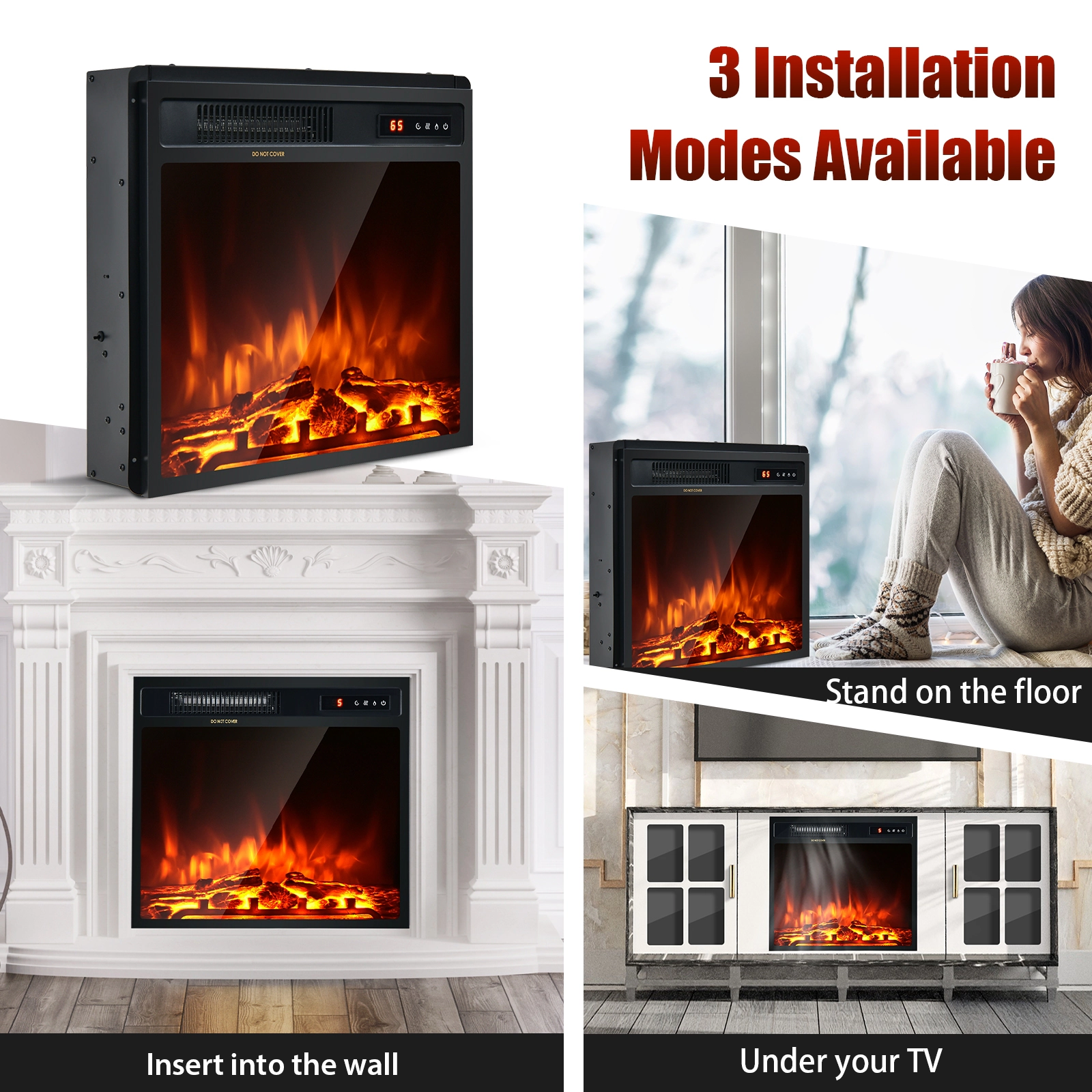 SlickBlue 18-Inch Electric Fireplace Heater with Remote Control