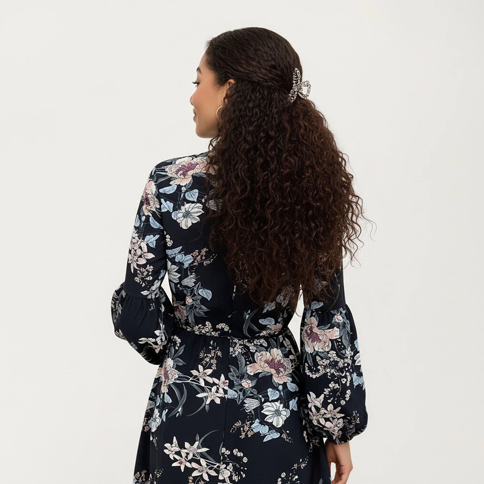 Anna-Kaci Women's Floral Print Tie Waist Long Sleeve Shirt Dress