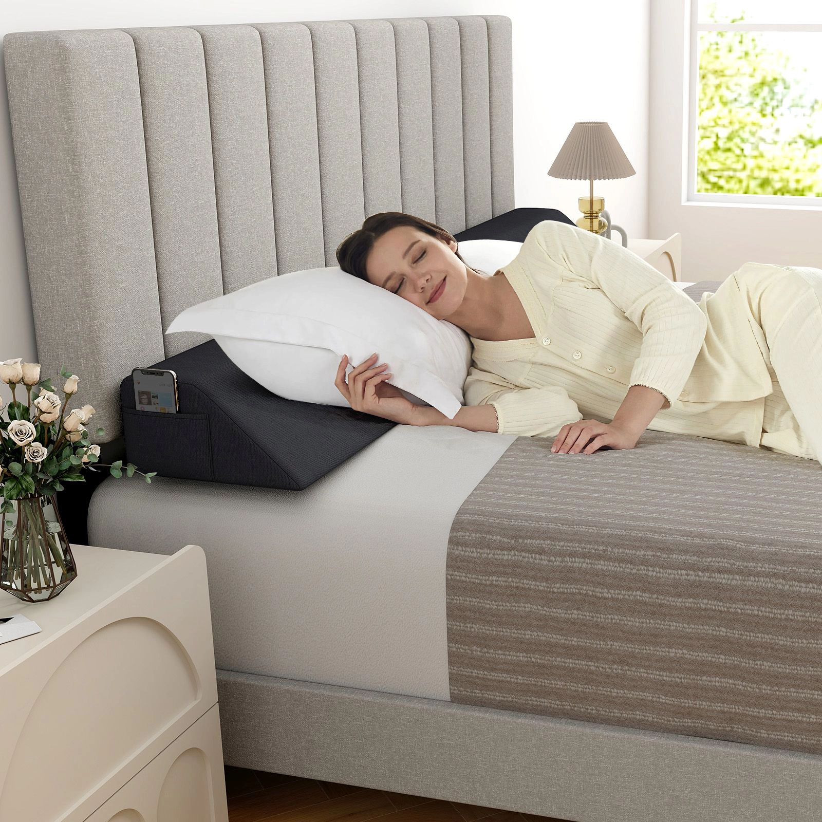 SlickBlue Foam Wedge Pillow with Removable Washable Cover for Bed and Sofa