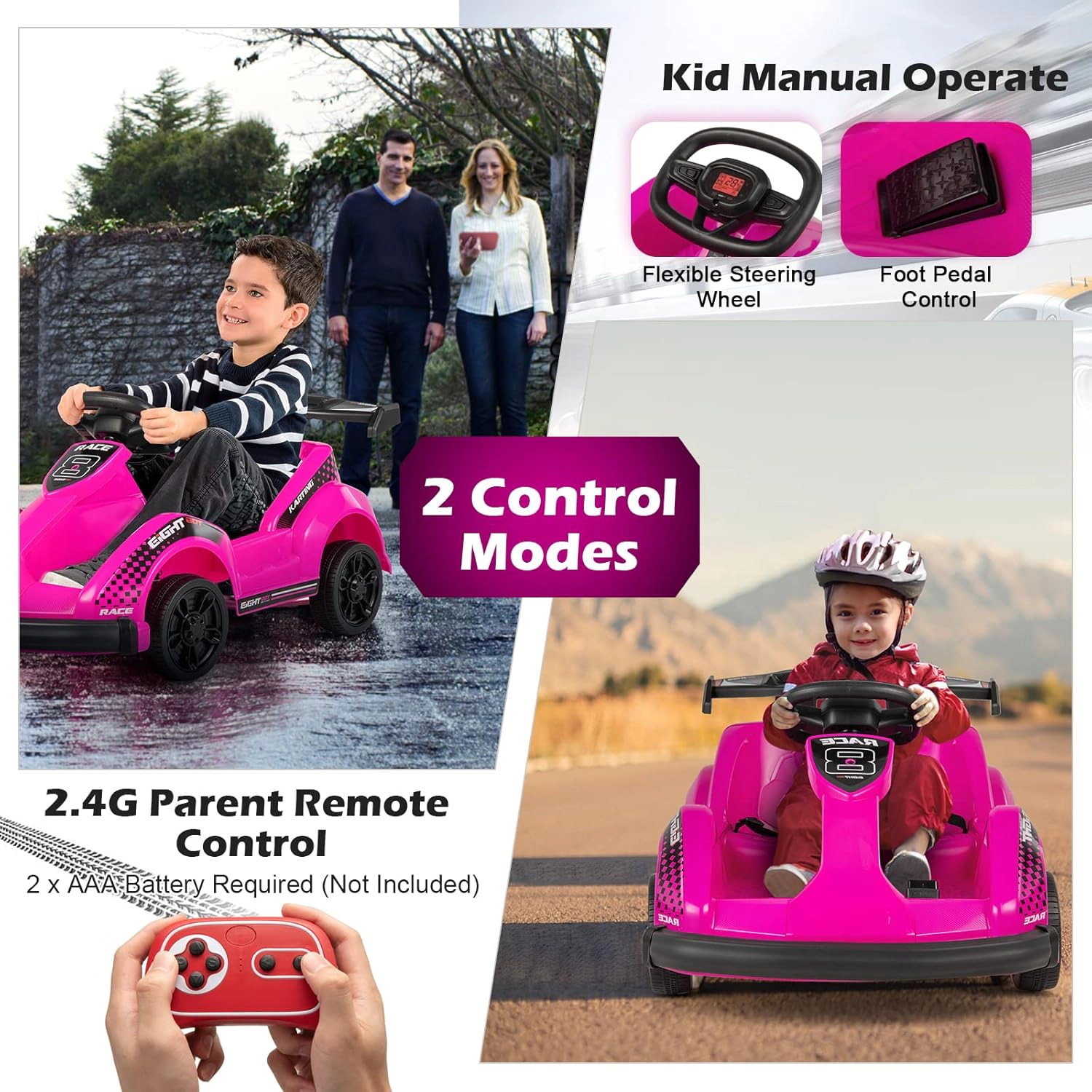Costway 6V Electric Go Kart for Kids Ride On Car w/ 2.4G Remote Control w/Soft Start Sound and Music Function
