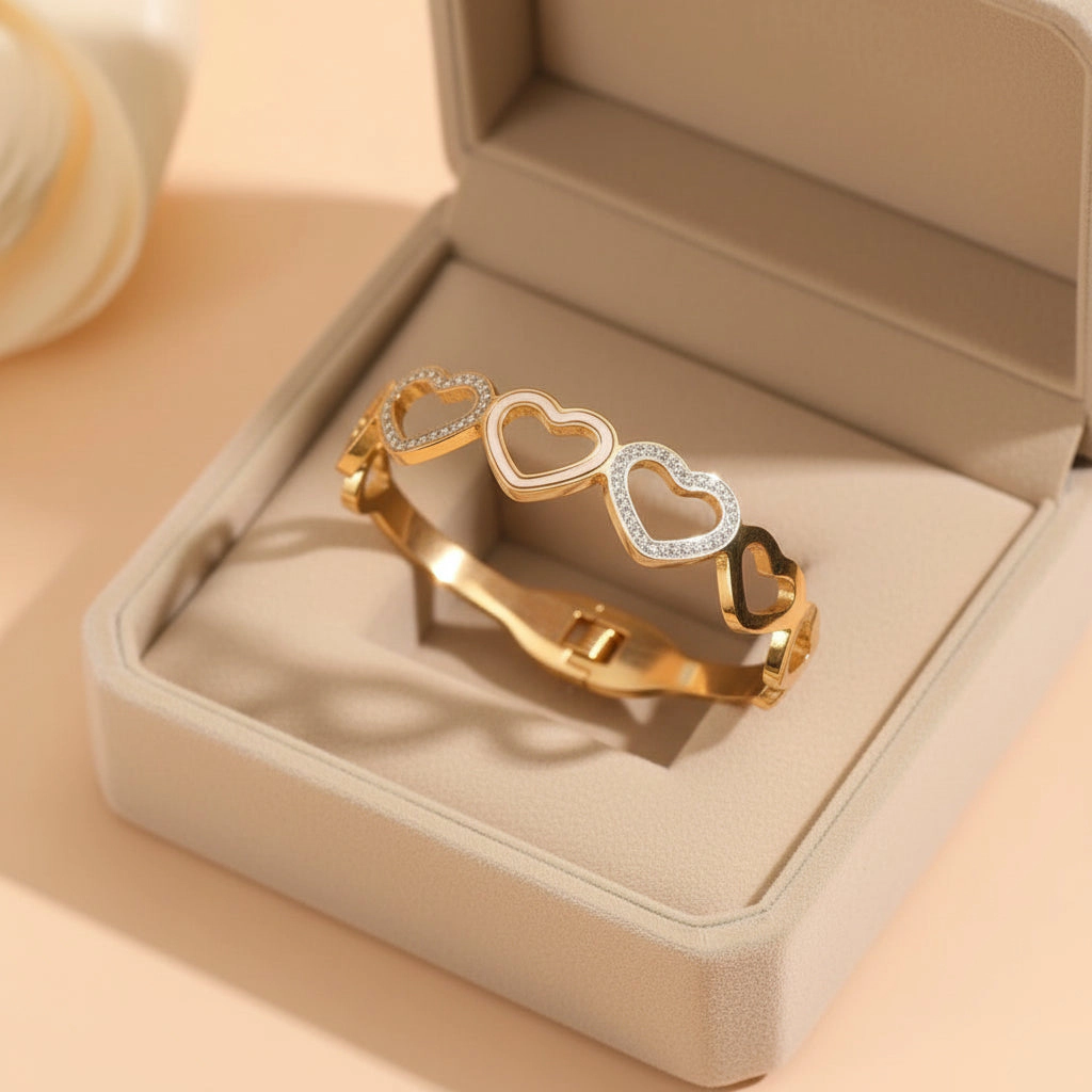 DressAtR Women's Heart 18K Gold Plated Bangle Bracelet