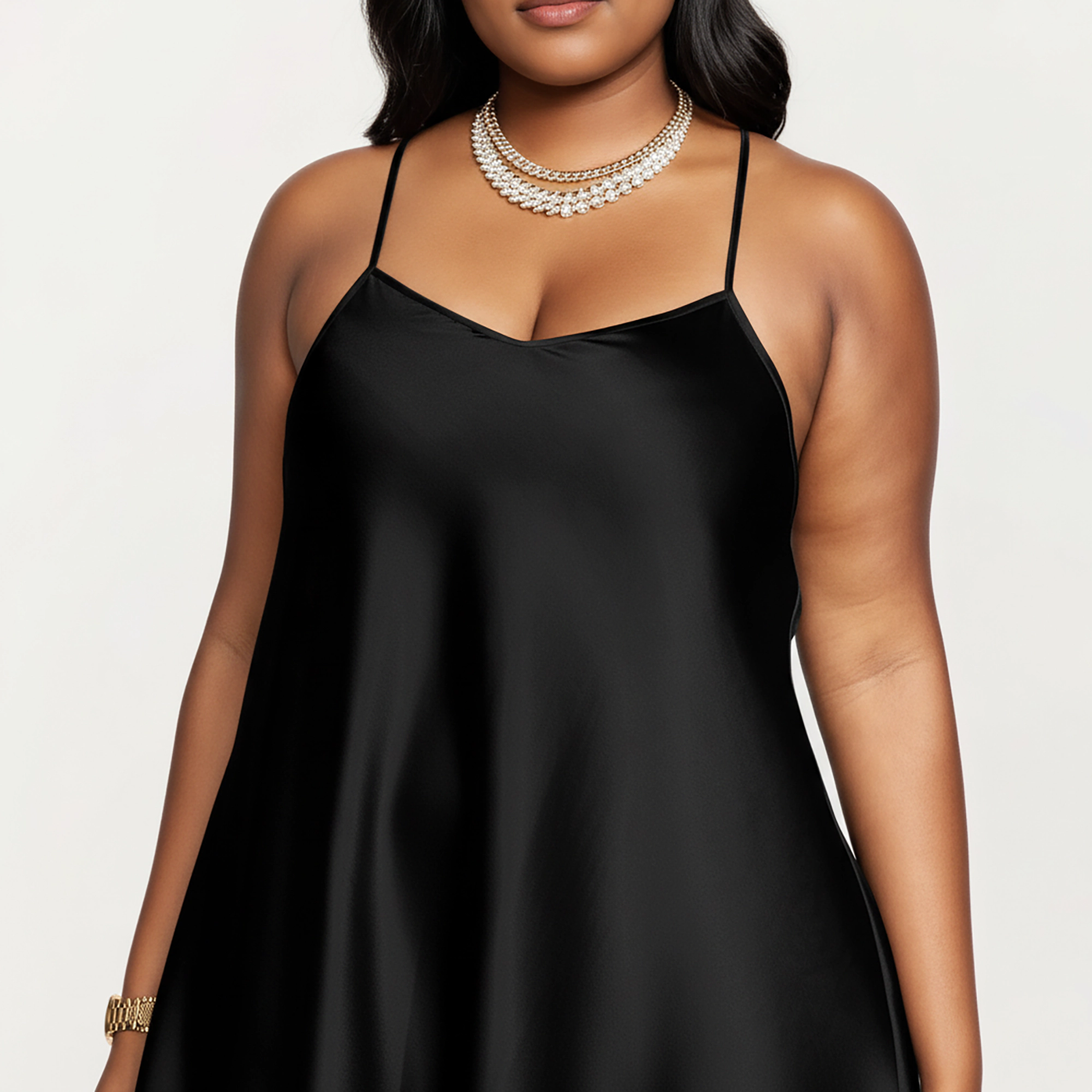 Anna-Kaci Women's Plus Satin Slip Dress with Soft Draping Fabric Adjustable Spaghetti Straps and A-Line Silhouette