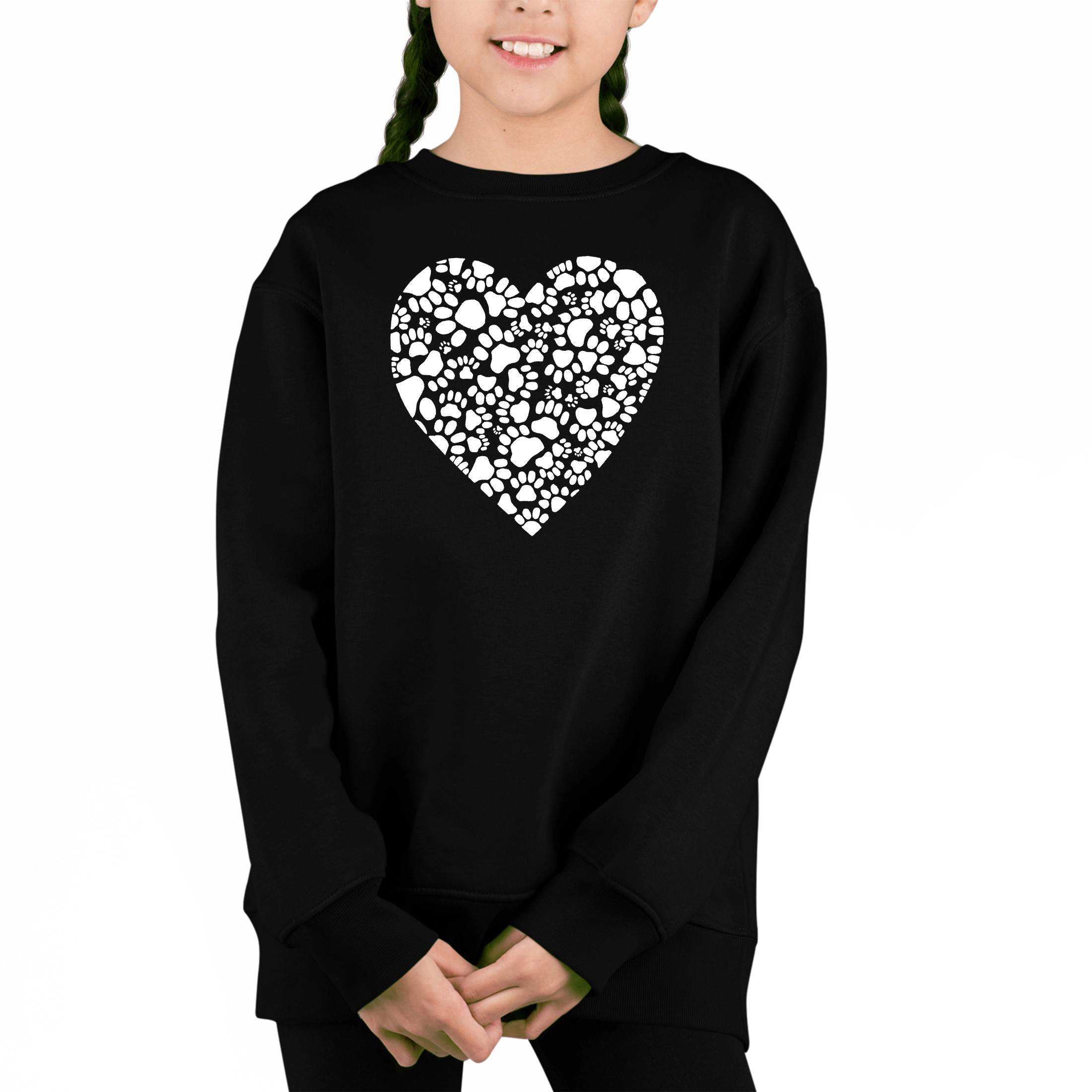 LA Pop Art Girl's Word Sweatshirt - Paw Prints Heart