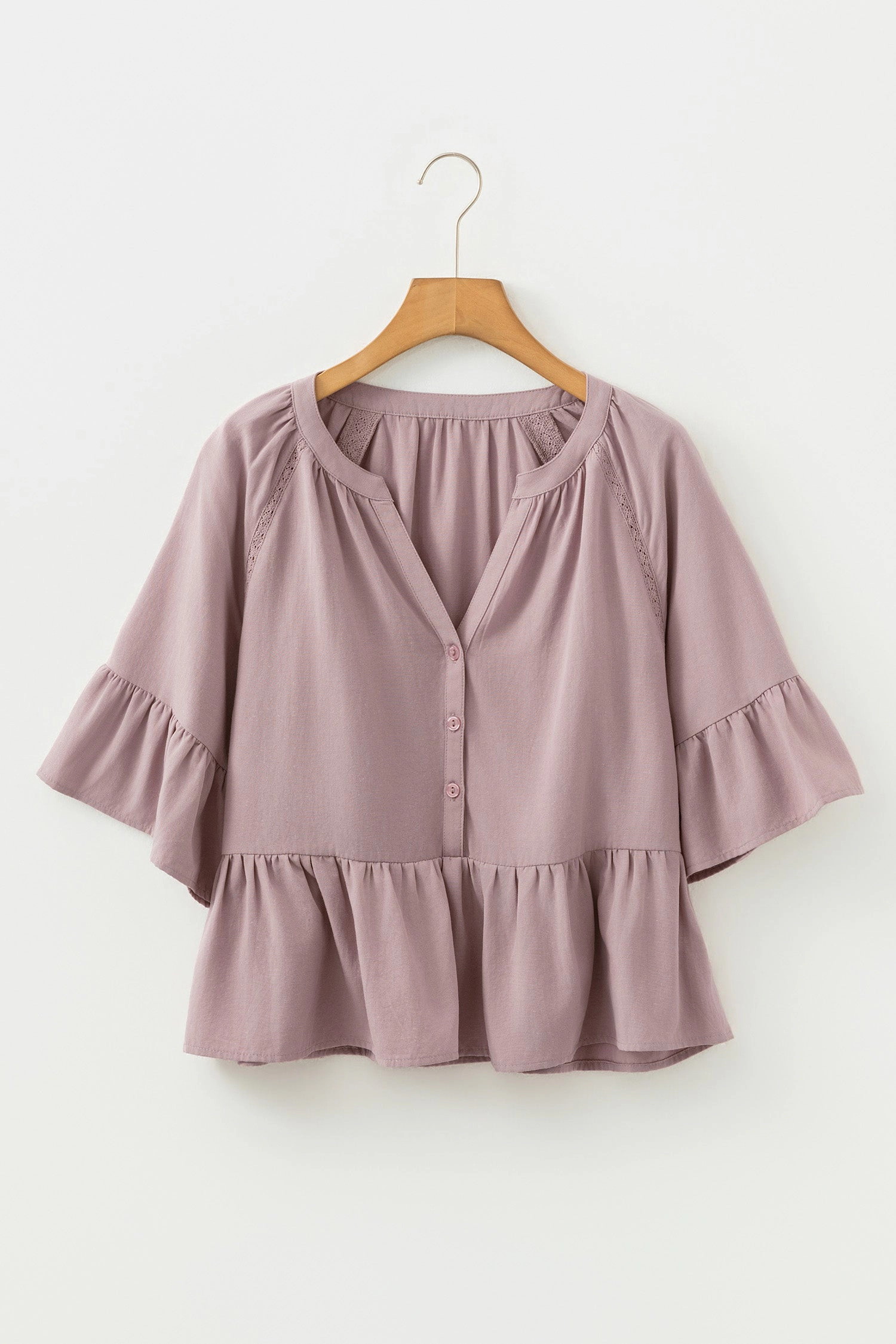 Threaded Pear Women's Ainsley Slit Ruffled Loose Blouse