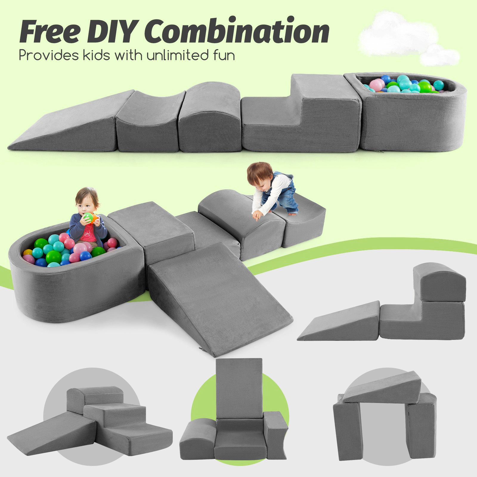 SlickBlue Indoor Foam Playset with Suede Cover for Motor Skill Development