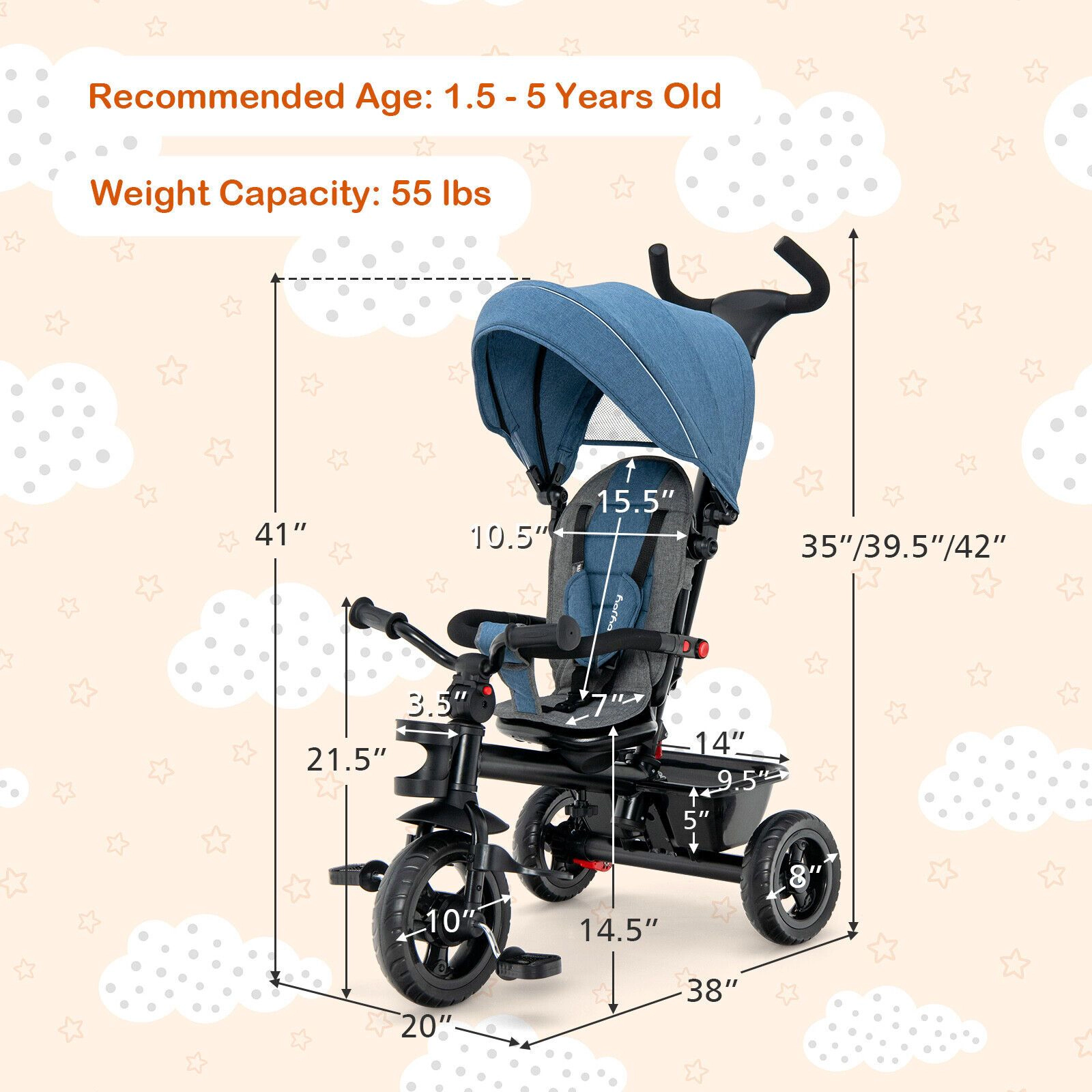 Slickblue 5-in-1 Toddler Tricycle Stroller with Push Handle