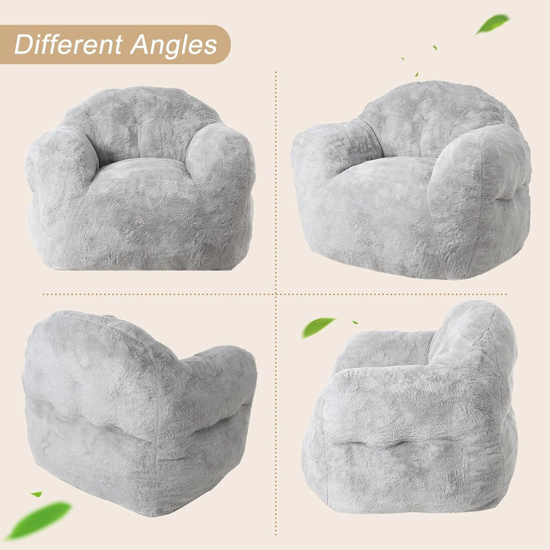Bean Bag Chair, Comfy Bean Bag Sofa for Adults and Kids, Stuffed Sofa for Living Room Bedroom Apartment, Light Gray