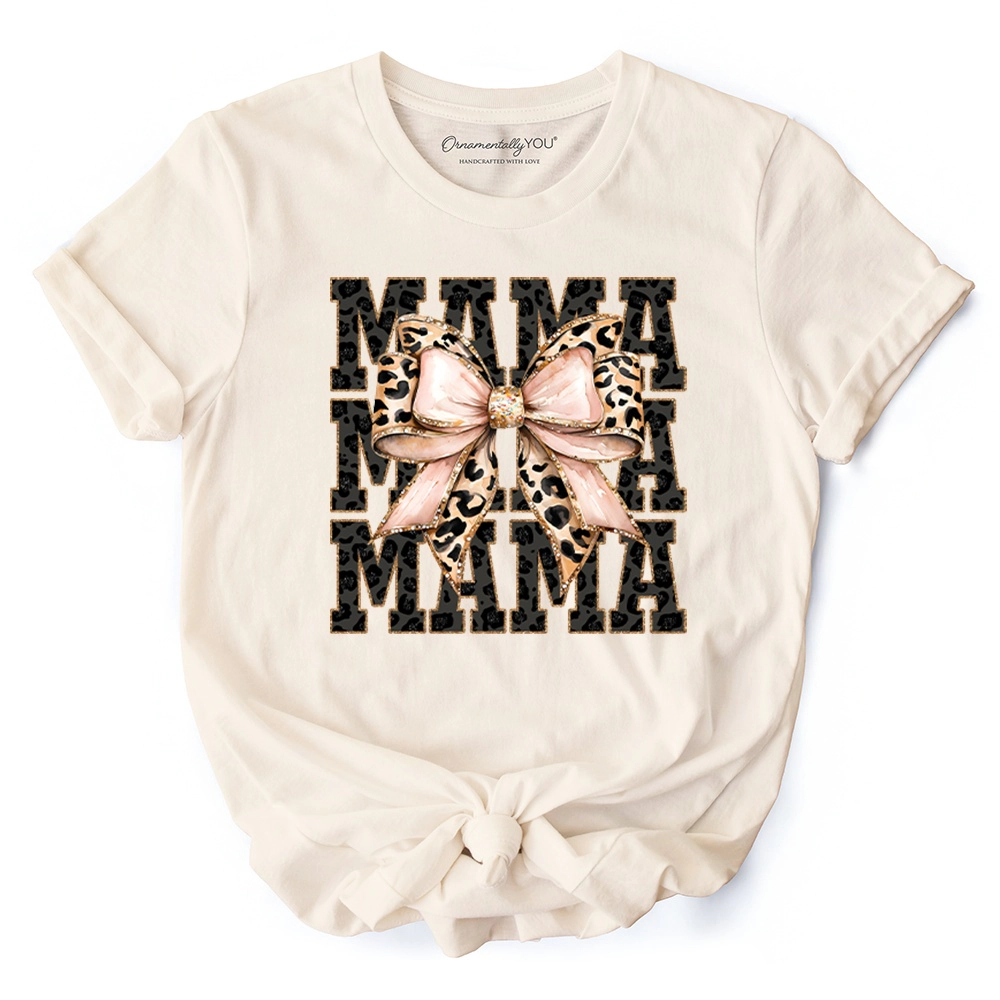 OrnamentallyYou Womens Glitter Leopard Mama T-Shirt