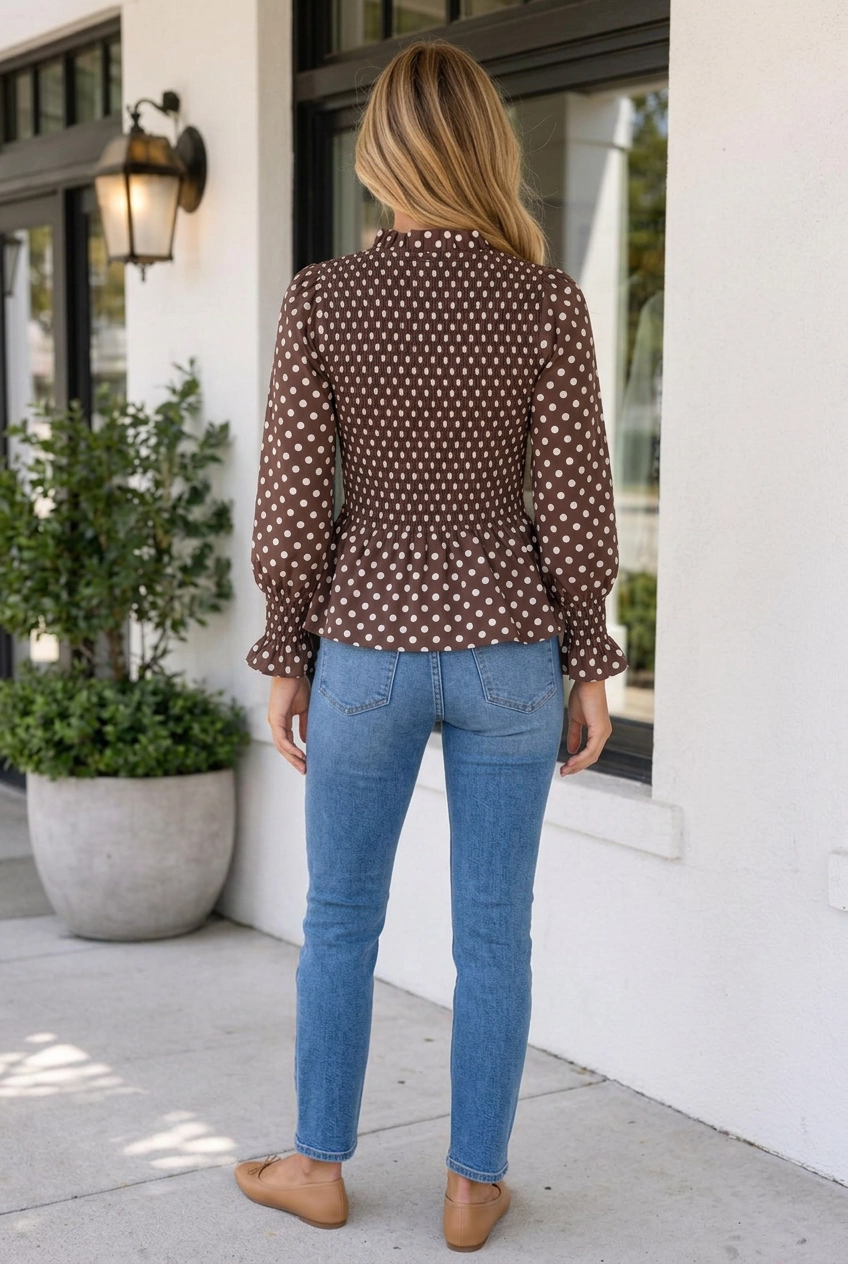 Threaded Pear Women's Briana Shirred Ruffle Hem Blouse