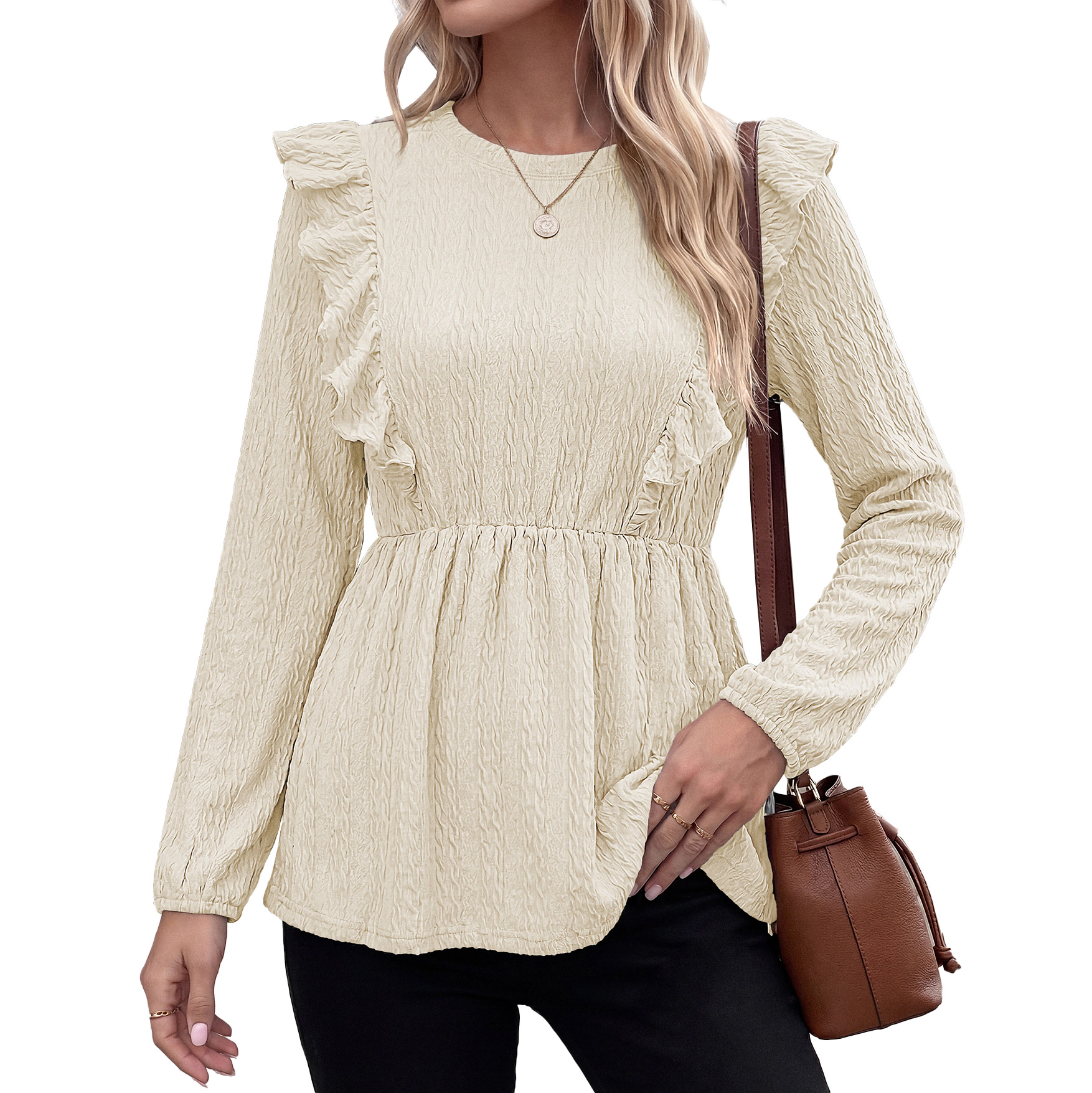 Enchanted Funland Womens Shirts Dressy Casual Ruffle Babydoll Long Sleeve Blouses