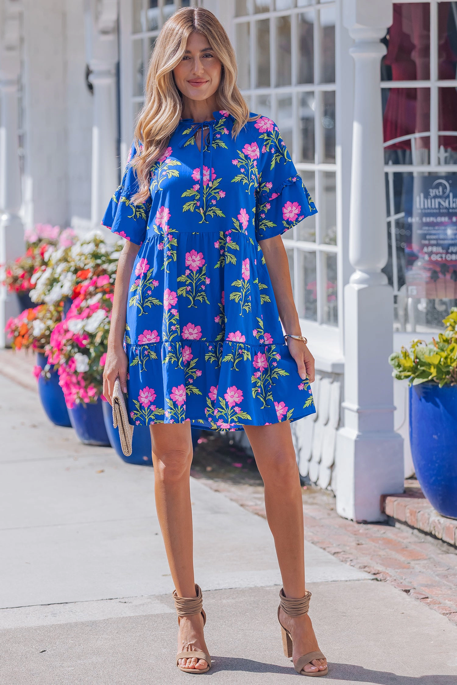 Threaded Pear Womens Lillian Sleeve Loose Flower Dress
