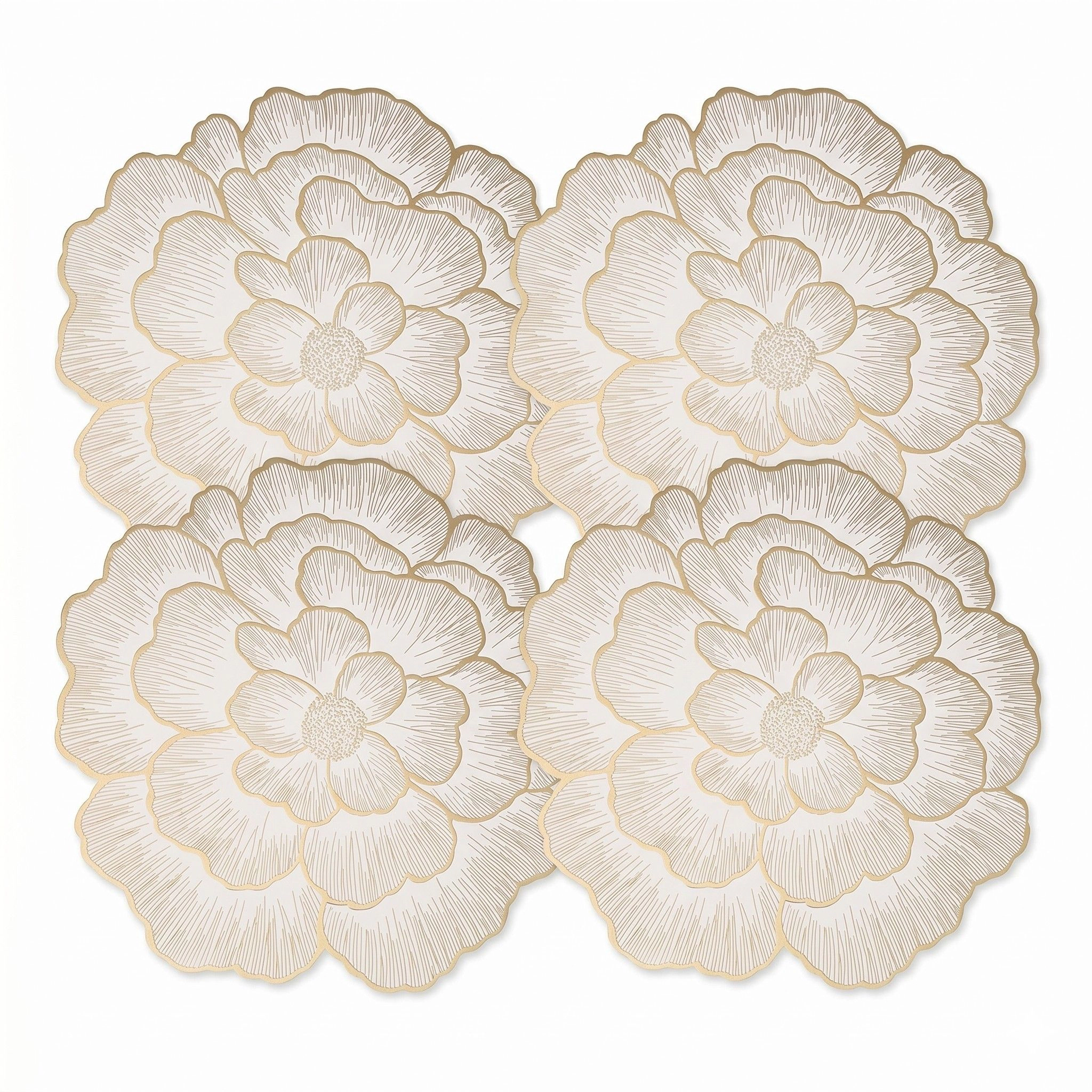 Alilang Unisex 4 Pack Floral Round PVC Placemats Gold Trim Washable Heat Resistant Table Mats