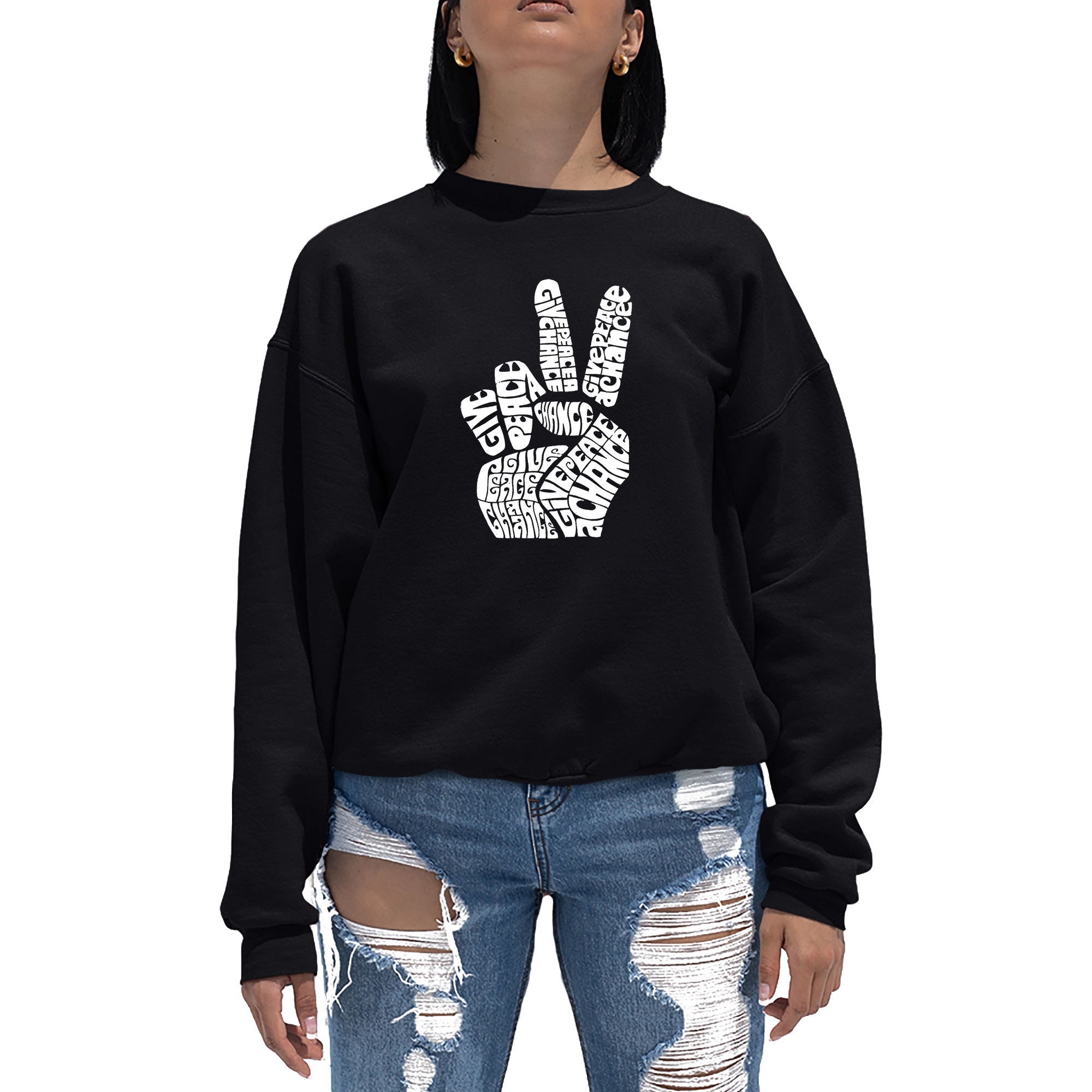 LA Pop Art Peace Fingers - Women's Word Crewneck Sweatshirt
