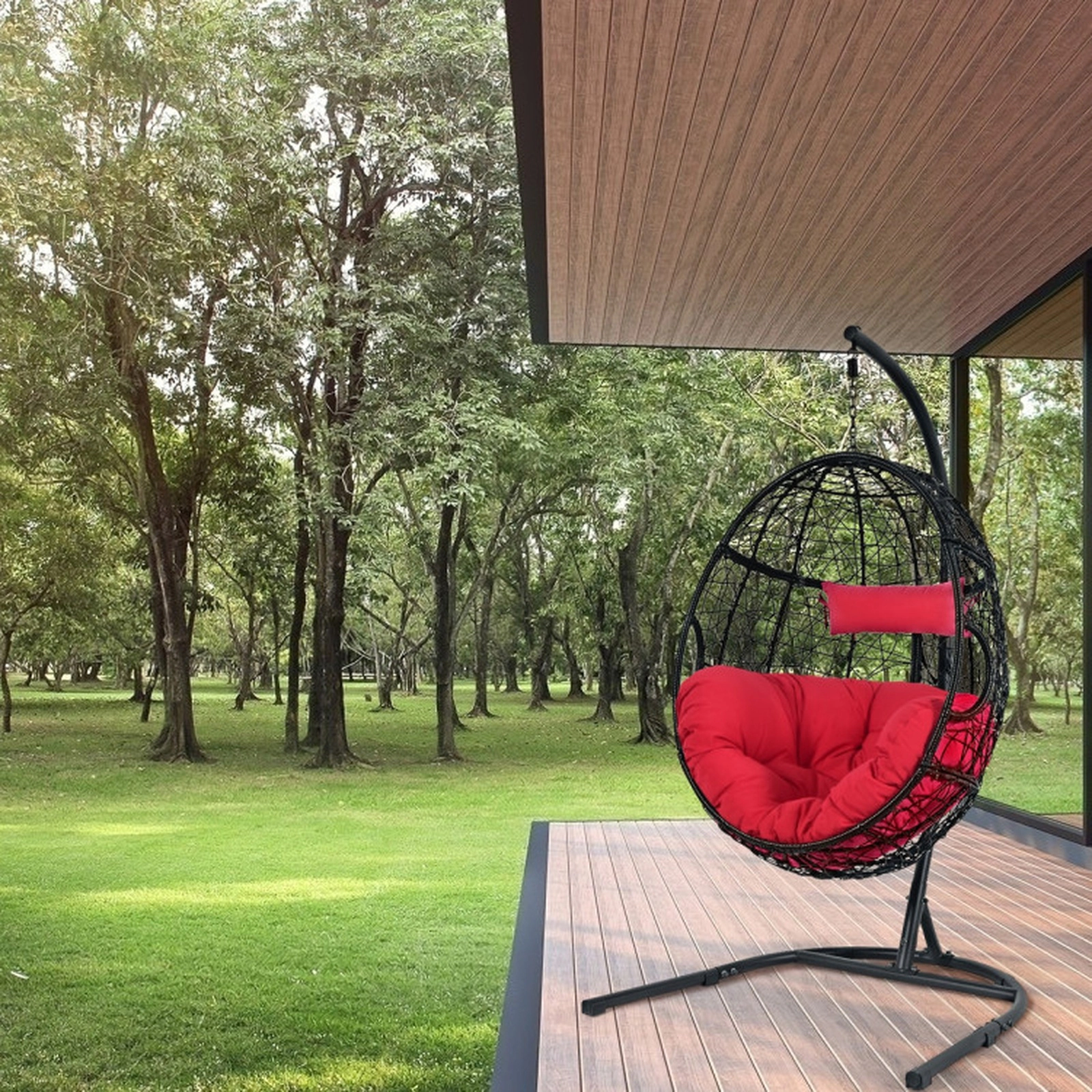 SUGIFT 250-lb Capacity 81-in Hanging Cushioned Hammock Chair with Steel Stand Pillow and Safety Hook