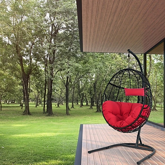 SUGIFT 250-lb Capacity 81-in Hanging Cushioned Hammock Chair with Steel Stand Pillow and Safety Hook