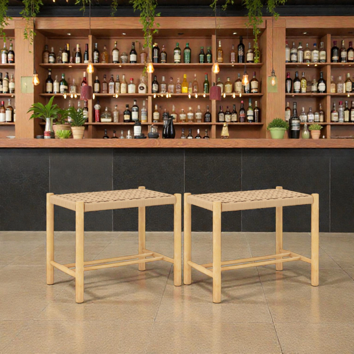 Hivvago 18 Inch Dining Stools with Sturdy Wooden Frame - Set of 2
