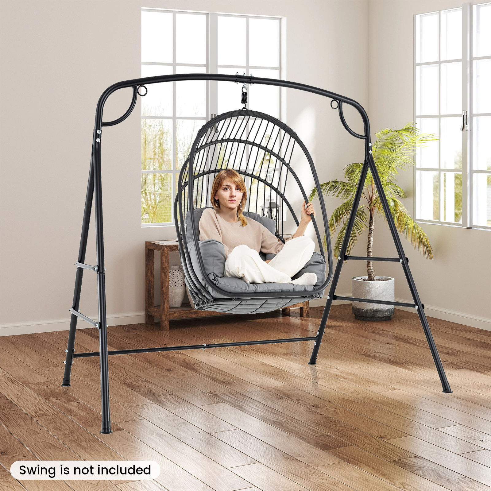 LJG Outdoor Metal Swing Stand with 4 Support Bars and 2 Hanging Ways