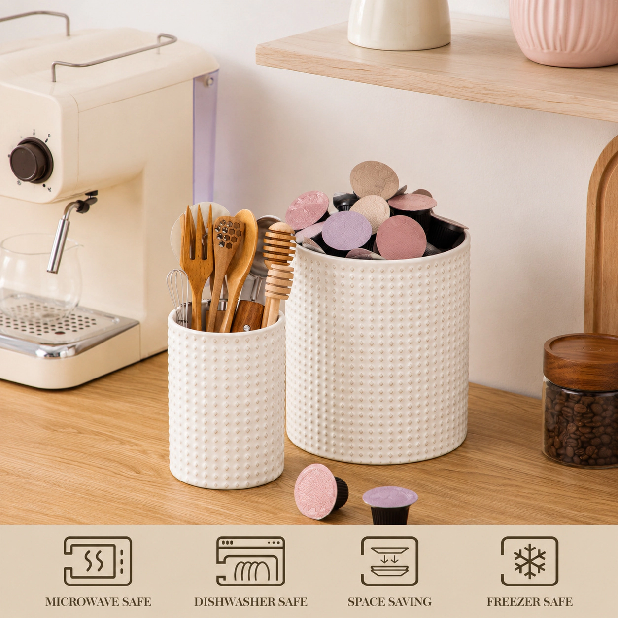 WZK 2 Pcs Ceramic Rhomb Pattern Kitchen Utensil Holders