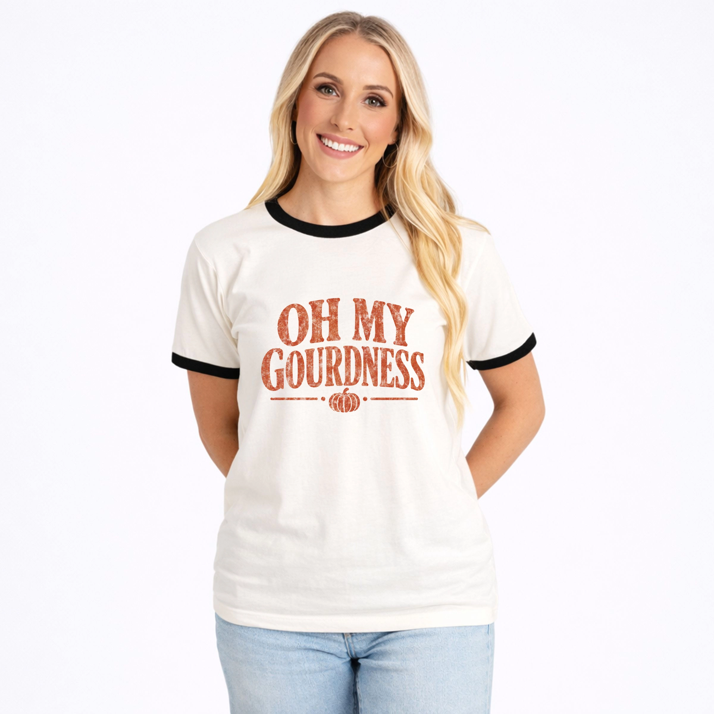 Simply Sage Market - Women's Ringer Graphic T-Shirt Oh My Gourdness Distressed