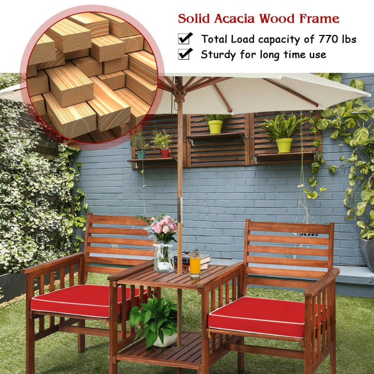 Hivvago 3 Pcs Outdoor Patio Table Chairs Set Acacia Wood Loveseat