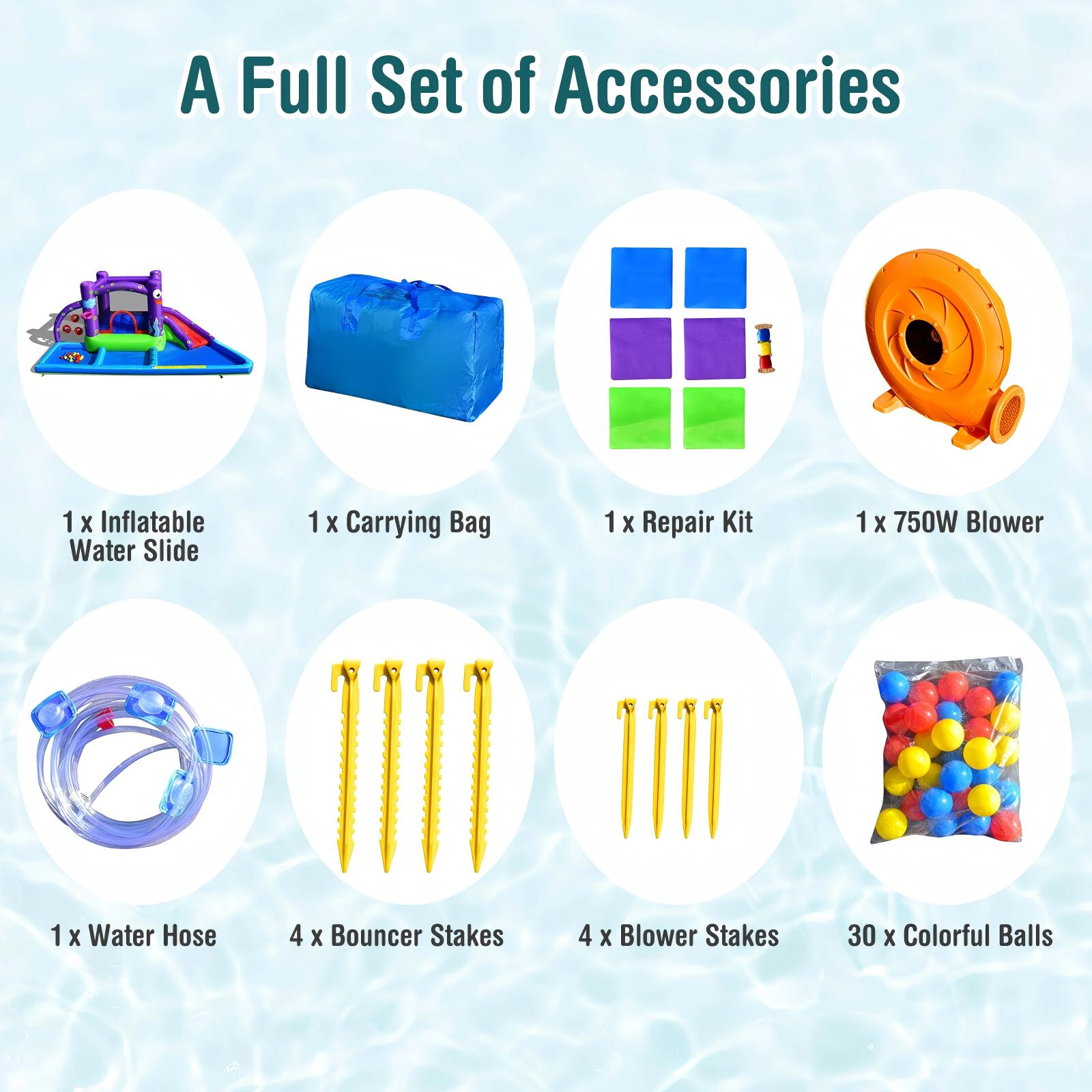 SUGIFT Inflatable Trampoline Water Slide Park with Splash Pool Ring Toss Basketball Rim and 750W Blower