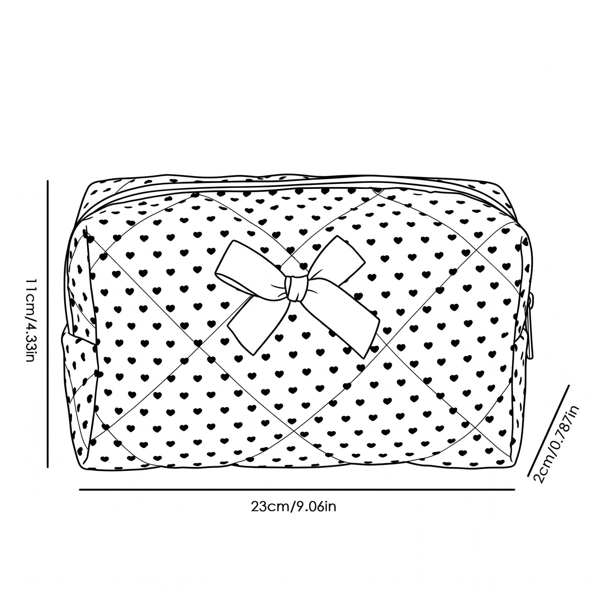 Alilang Unisex Quilted Heart Print Makeup Bag with Bow Cosmetic Pouch