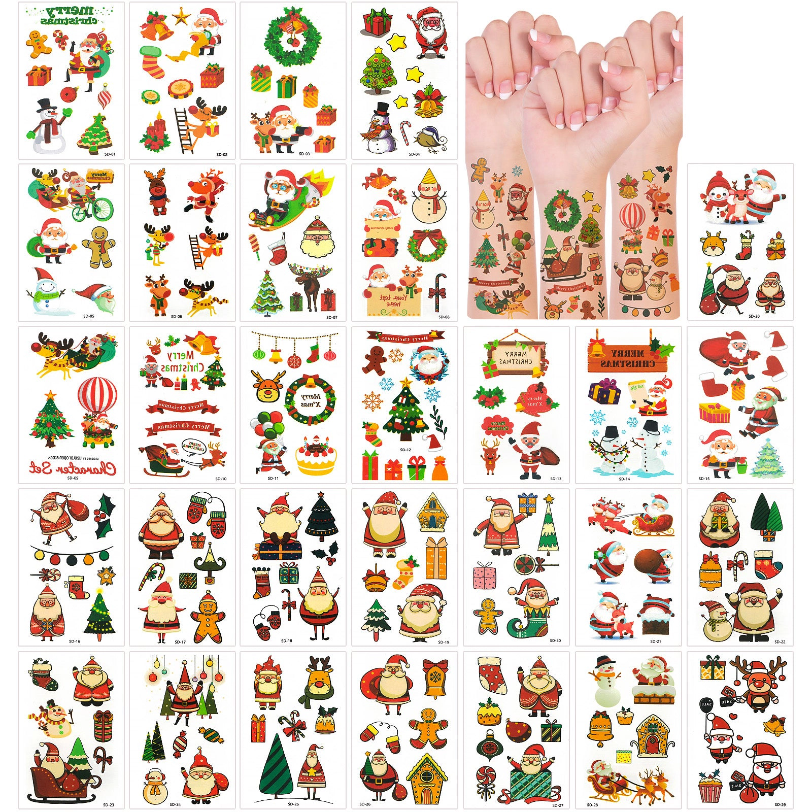Wrapables Waterproof Temporary Tattoos, Birthday Party Favors and Supplies, Goodie Bag Fillers, 30 Sheets Christmas