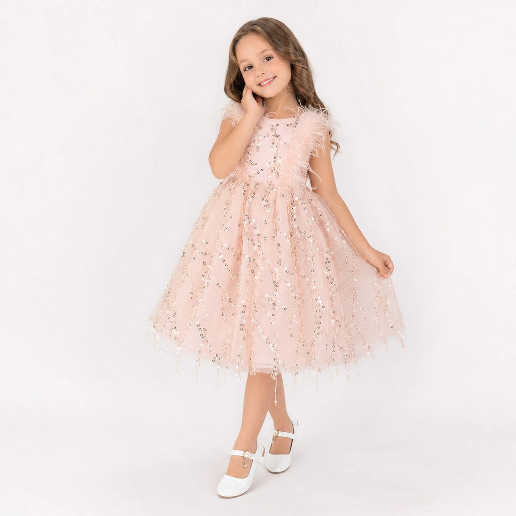Faeella Girls Pink Sequin Bodice Tulle Flower Girl Dress