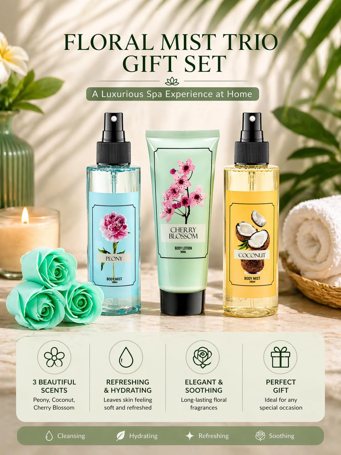 Freida and Joe  Women Floral Mist Trio Gift Set – Elegant Mother's Day Spa Set